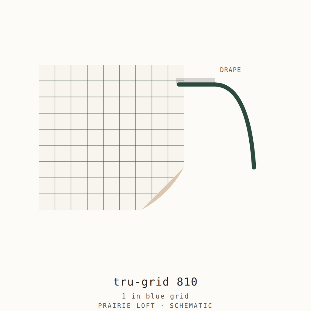 Pellon pattern tracing material swatch — printed grid and drape stiffness test