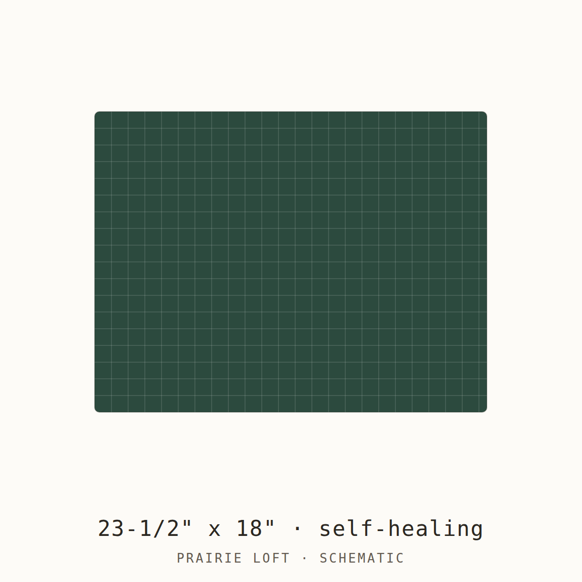 Schematic drawing of a 23-1/2 by 18 inch self-healing cutting mat, drawn to scale with a one-inch grid