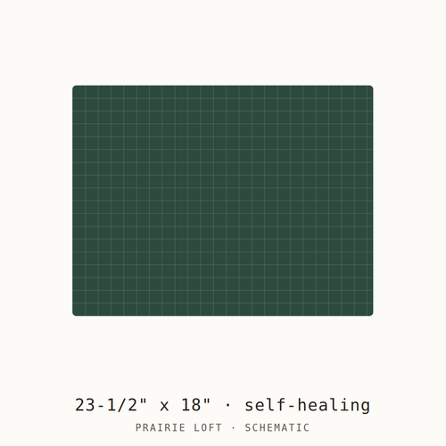 Schematic drawing of a 23-1/2 by 18 inch self-healing cutting mat, drawn to scale with a one-inch grid