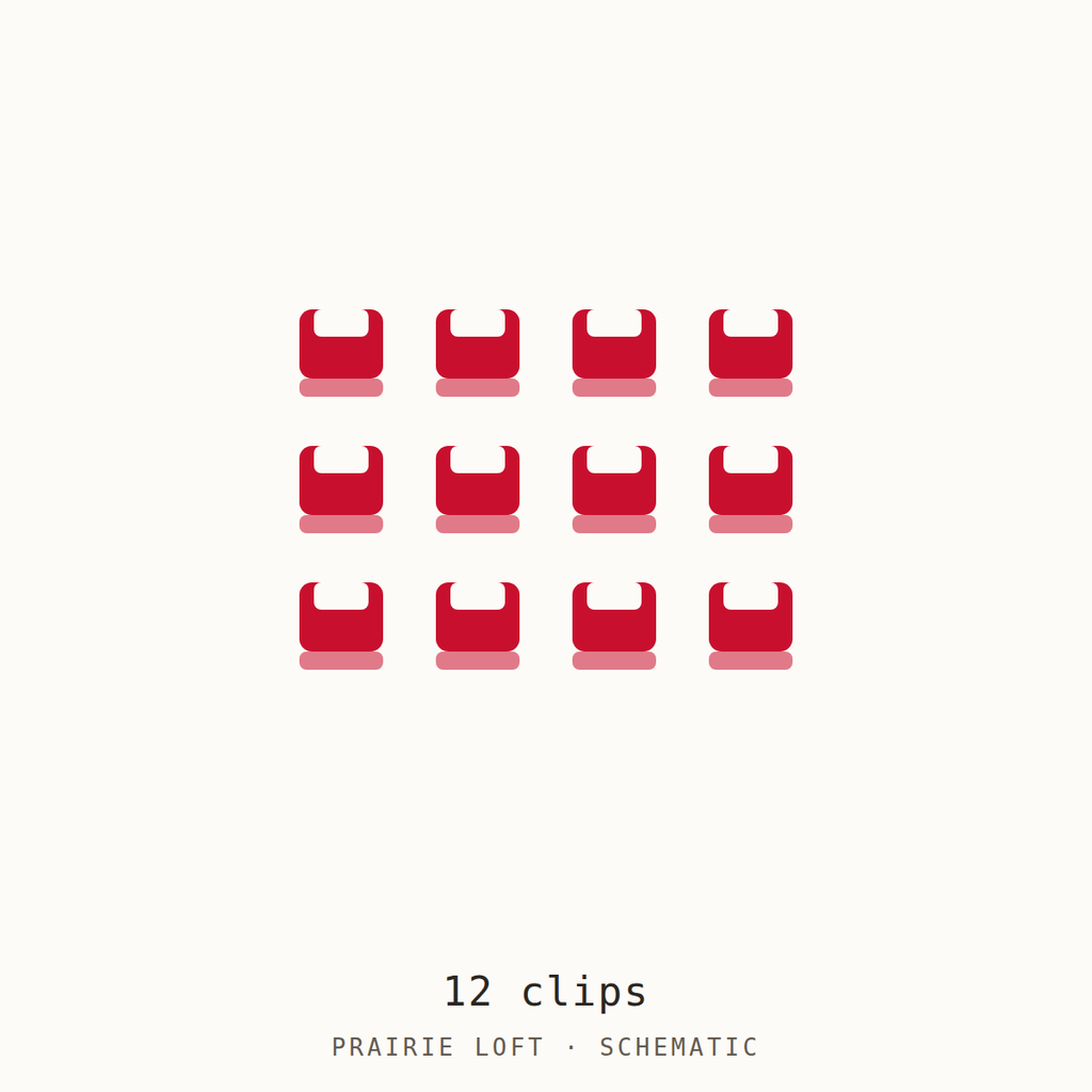 Clover Triple Wide Wonder Clips, 12 count — schematic showing twelve red clips