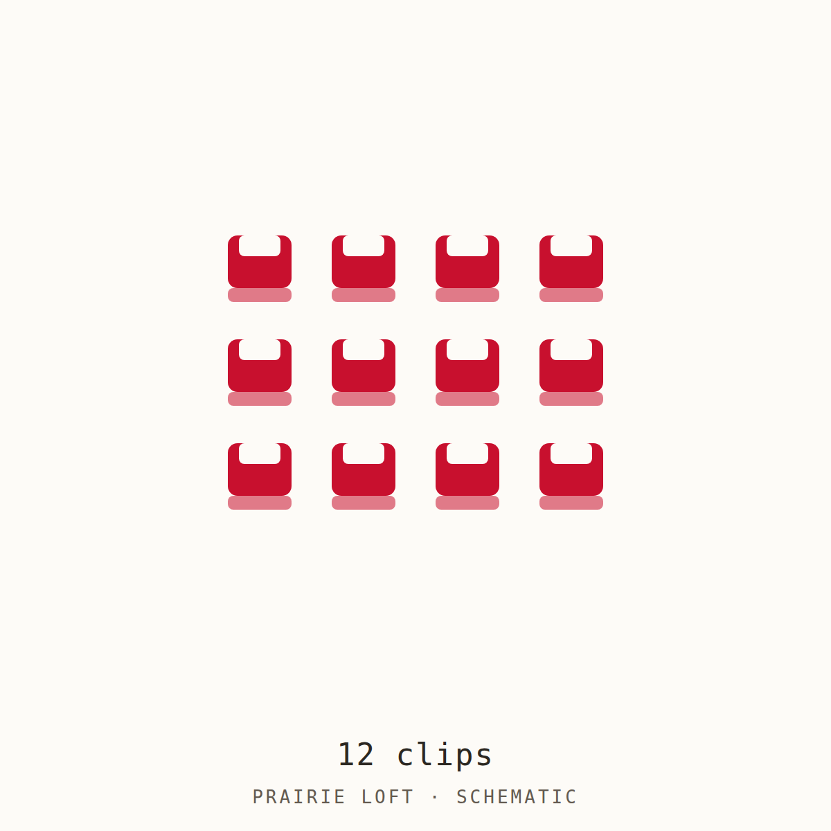 Clover Triple Wide Wonder Clips, 12 count — schematic showing twelve red clips