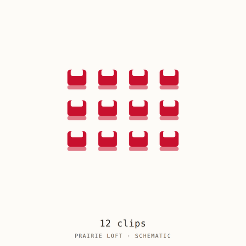 Clover Triple Wide Wonder Clips, 12 count — schematic showing twelve red clips