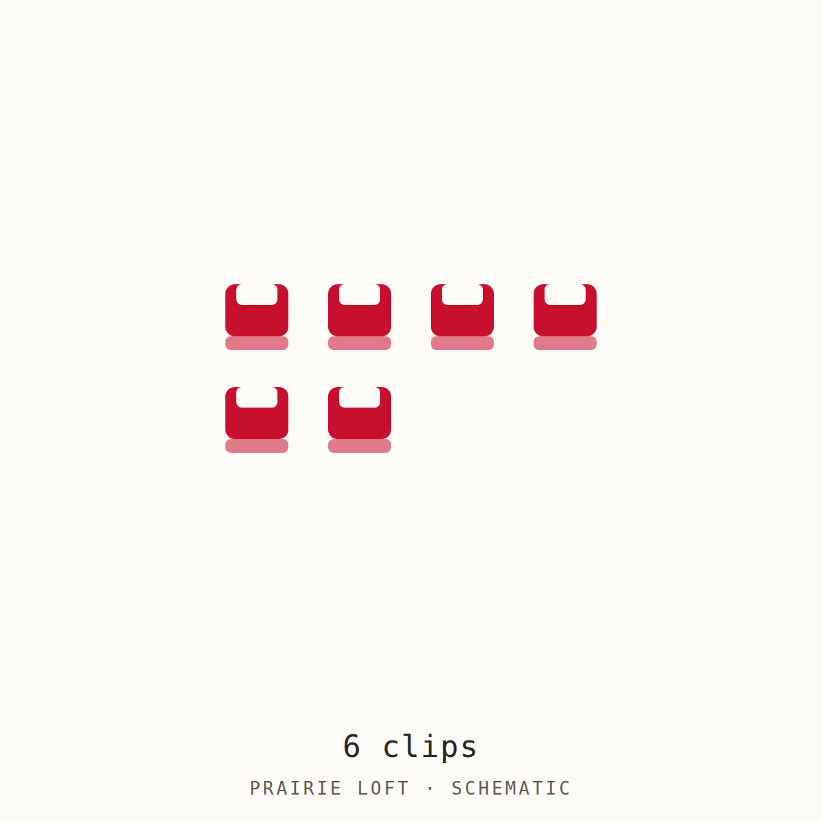 Clover Triple Wide Wonder Clips, 6 count — schematic showing six red clips
