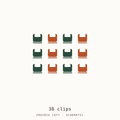 Schematic drawing of a pack of thirty small fabric quilt clips
