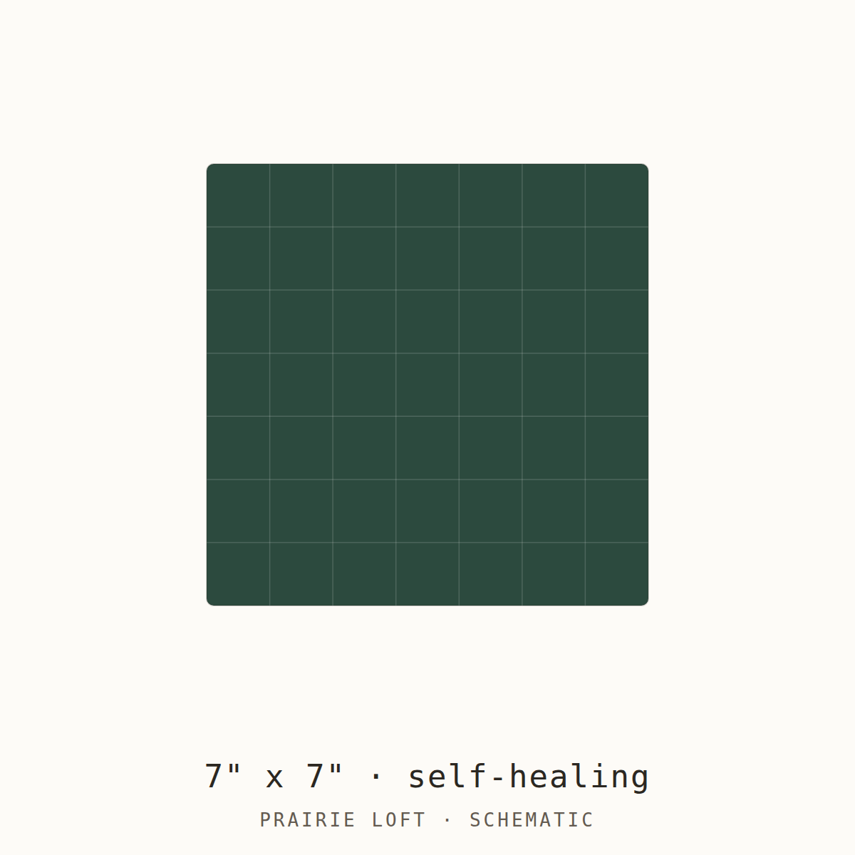 Schematic drawing of a 7 by 7 inch rotating cutting mat, drawn to scale with a one-inch grid