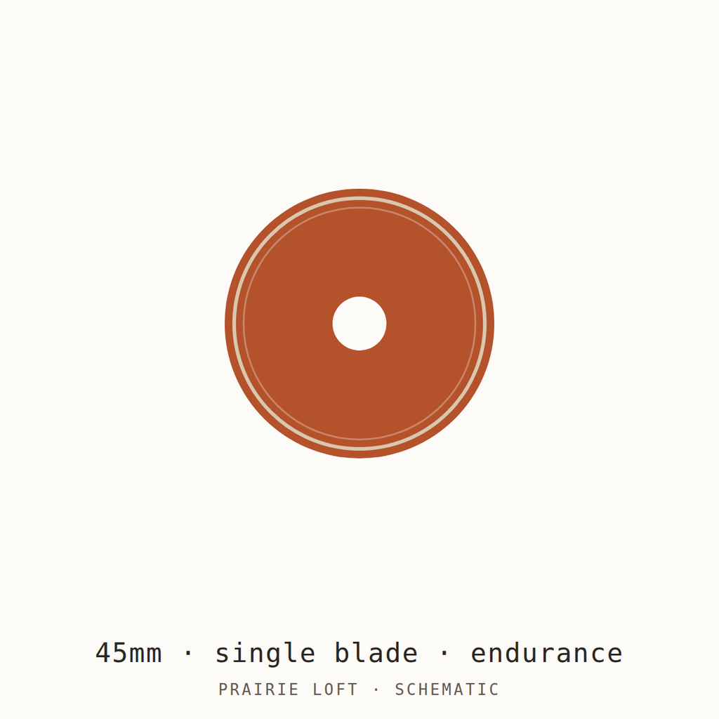 Schematic drawing of a 45mm endurance rotary blade, drawn to relative scale