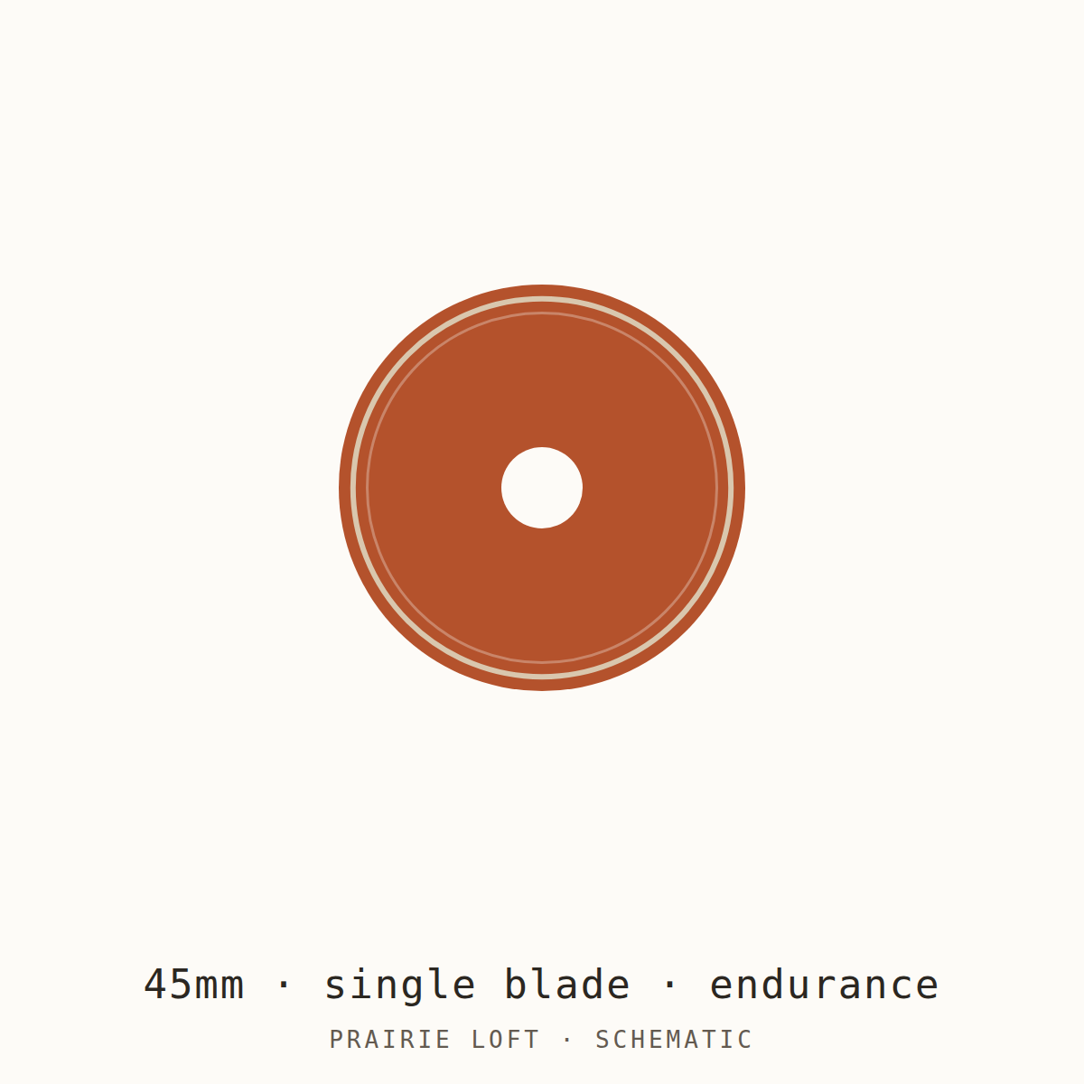 Schematic drawing of a 45mm endurance rotary blade, drawn to relative scale