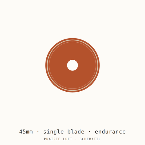 Schematic drawing of a 45mm endurance rotary blade, drawn to relative scale