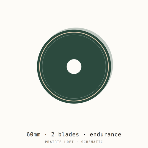 Schematic drawing of a 60mm endurance rotary blade, two to a pack, drawn to relative scale