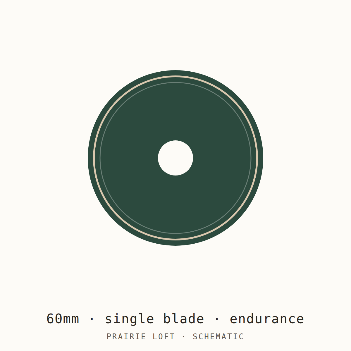Schematic drawing of a 60mm endurance rotary blade, drawn to relative scale