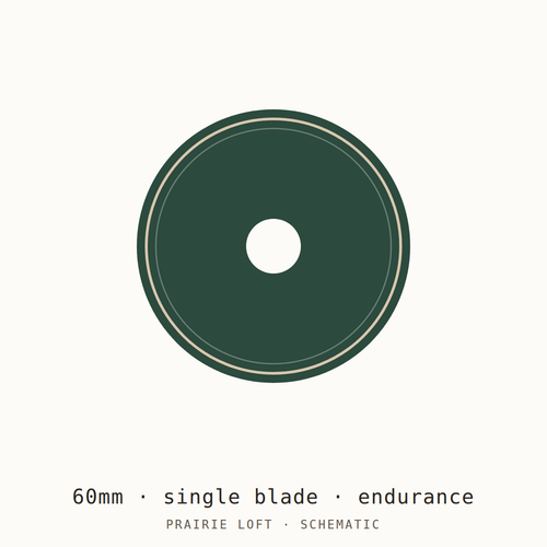 Schematic drawing of a 60mm endurance rotary blade, drawn to relative scale