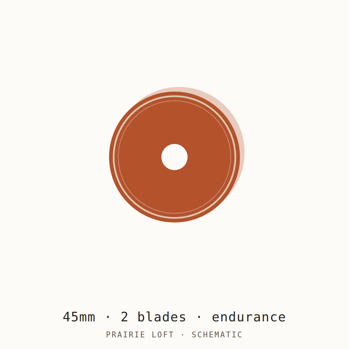 Schematic drawing of a 45mm endurance rotary blade, two to a pack, drawn to relative scale