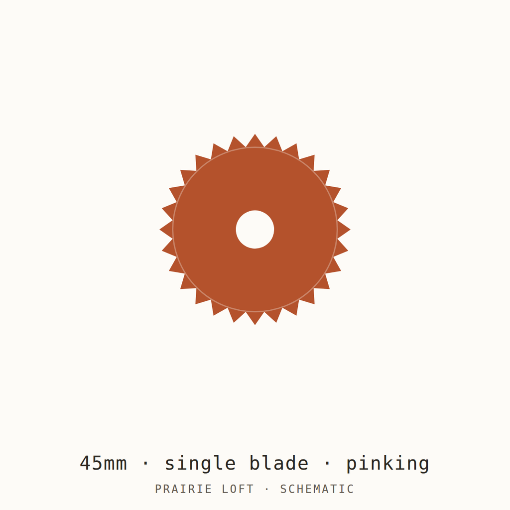 Schematic drawing of a 45mm pinking-edge rotary blade with a zigzag edge