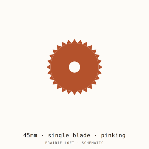 Schematic drawing of a 45mm pinking-edge rotary blade with a zigzag edge