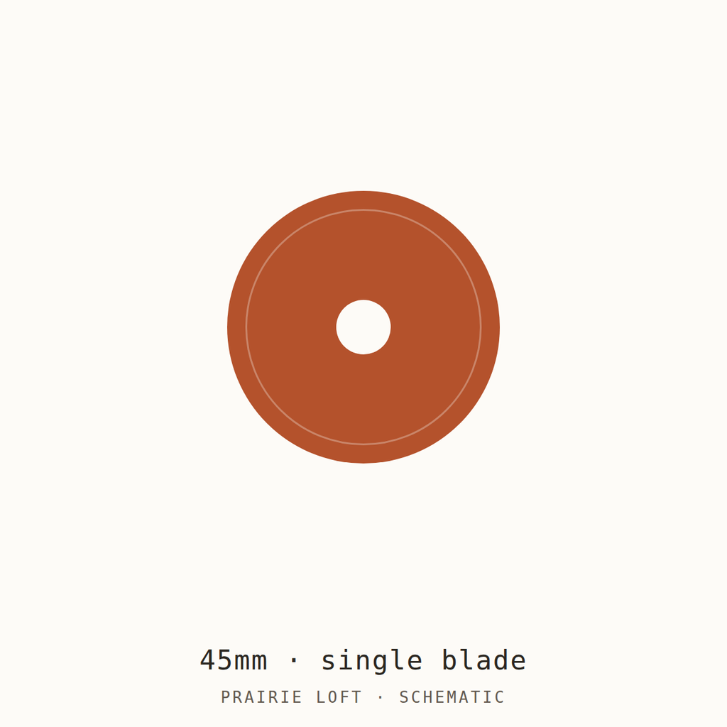 Schematic drawing of a single 45mm rotary blade, drawn to relative scale