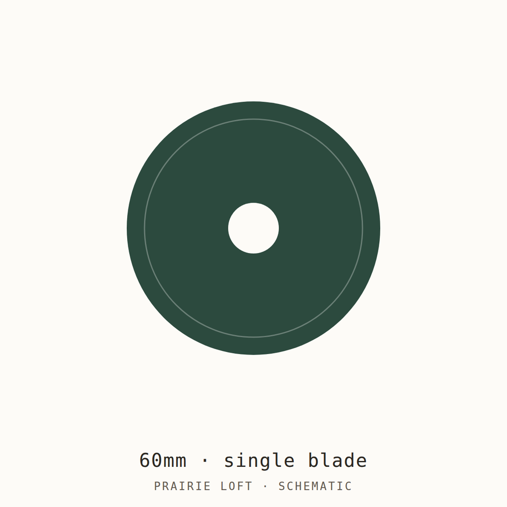 Schematic drawing of a single 60mm rotary blade, drawn to relative scale