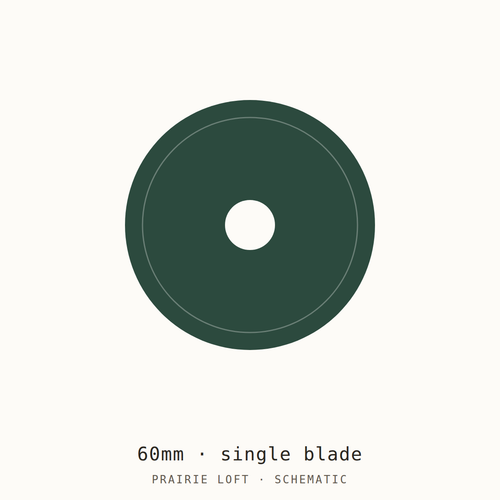 Schematic drawing of a single 60mm rotary blade, drawn to relative scale