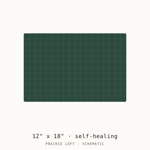 Schematic drawing of a 12 by 18 inch self-healing rotary mat, drawn to scale with a one-inch grid