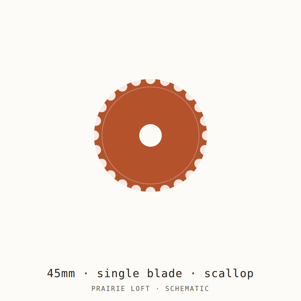 Schematic drawing of a 45mm scallop-edge rotary blade