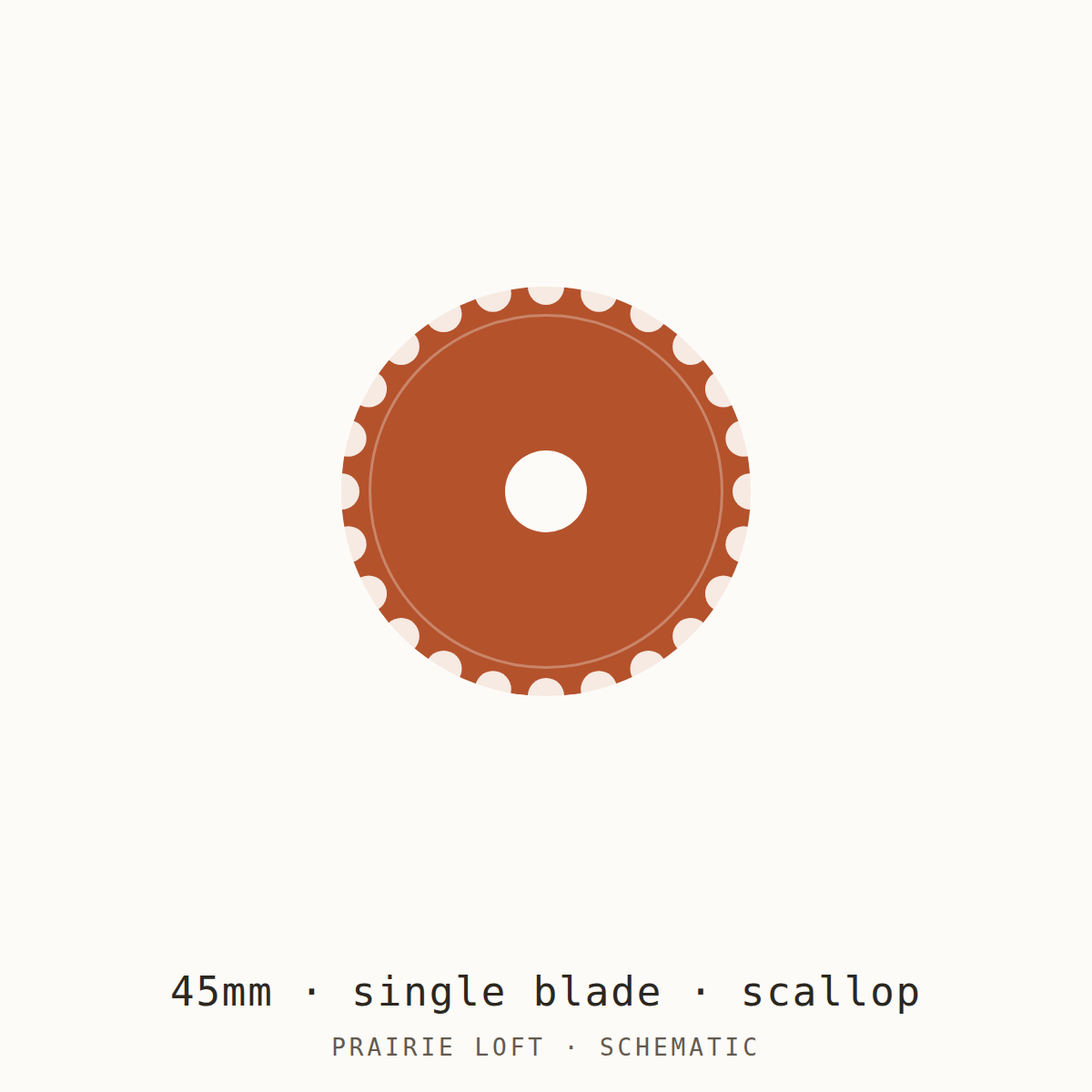 Schematic drawing of a 45mm scallop-edge rotary blade