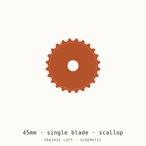 Schematic drawing of a 45mm scallop-edge rotary blade