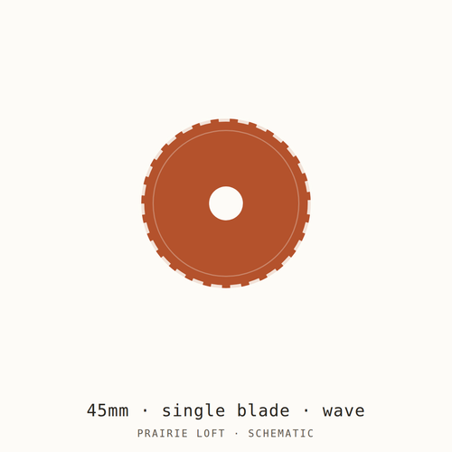 Schematic drawing of a 45mm wave-edge rotary blade, drawn to relative scale