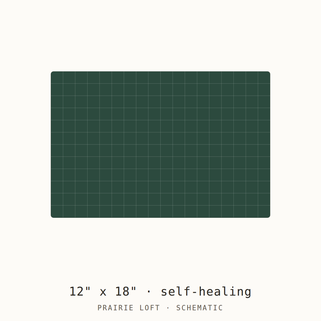 Schematic drawing of a 12 by 18 inch double sided cutting mat, drawn to scale with a one-inch grid