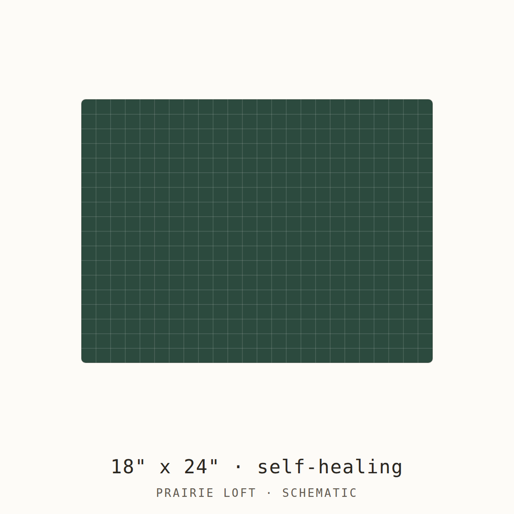 Schematic drawing of an 18 by 24 inch double sided cutting mat, drawn to scale with a one-inch grid