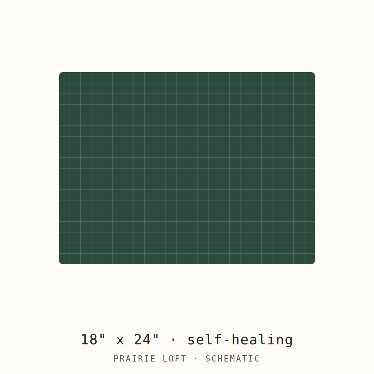 Schematic drawing of an 18 by 24 inch double sided cutting mat, drawn to scale with a one-inch grid