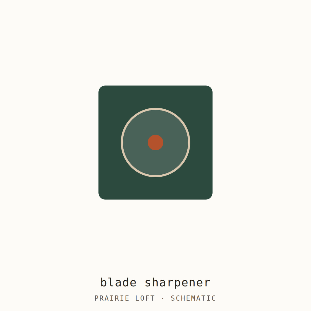 Schematic drawing of a rotary blade sharpener