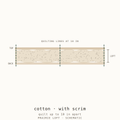 Cross-section schematic: cotton batting with scrim between quilt top and backing, quilting lines 10 inches apart