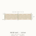 Cross-section schematic: 50/50 wool cotton batting with scrim