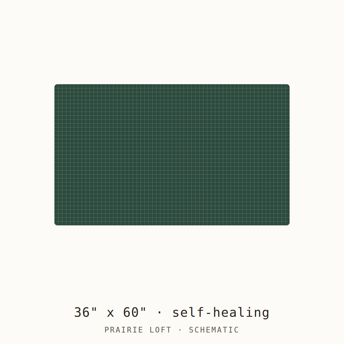 Schematic drawing of a 36 by 60 inch double sided cutting mat, drawn to scale with a one-inch grid