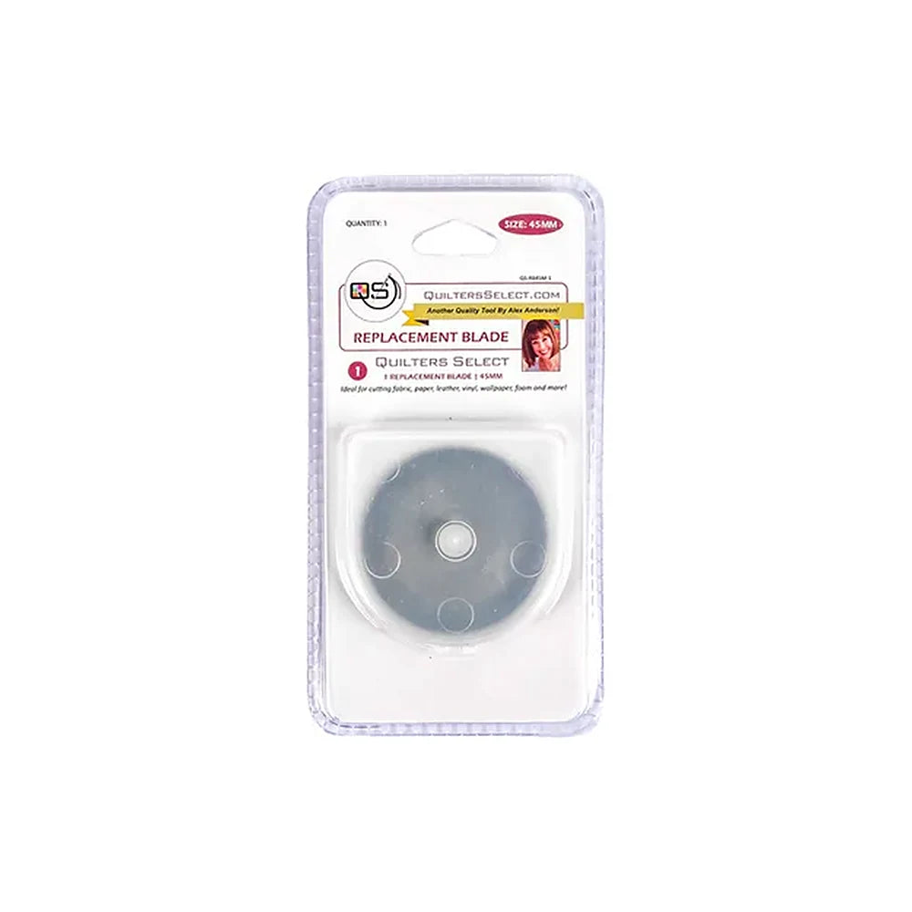Quilters Select 45mm replacement rotary blade in its retail pack, single blade