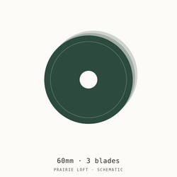 Schematic drawing of a 60mm rotary blade, three to a pack, drawn to relative scale