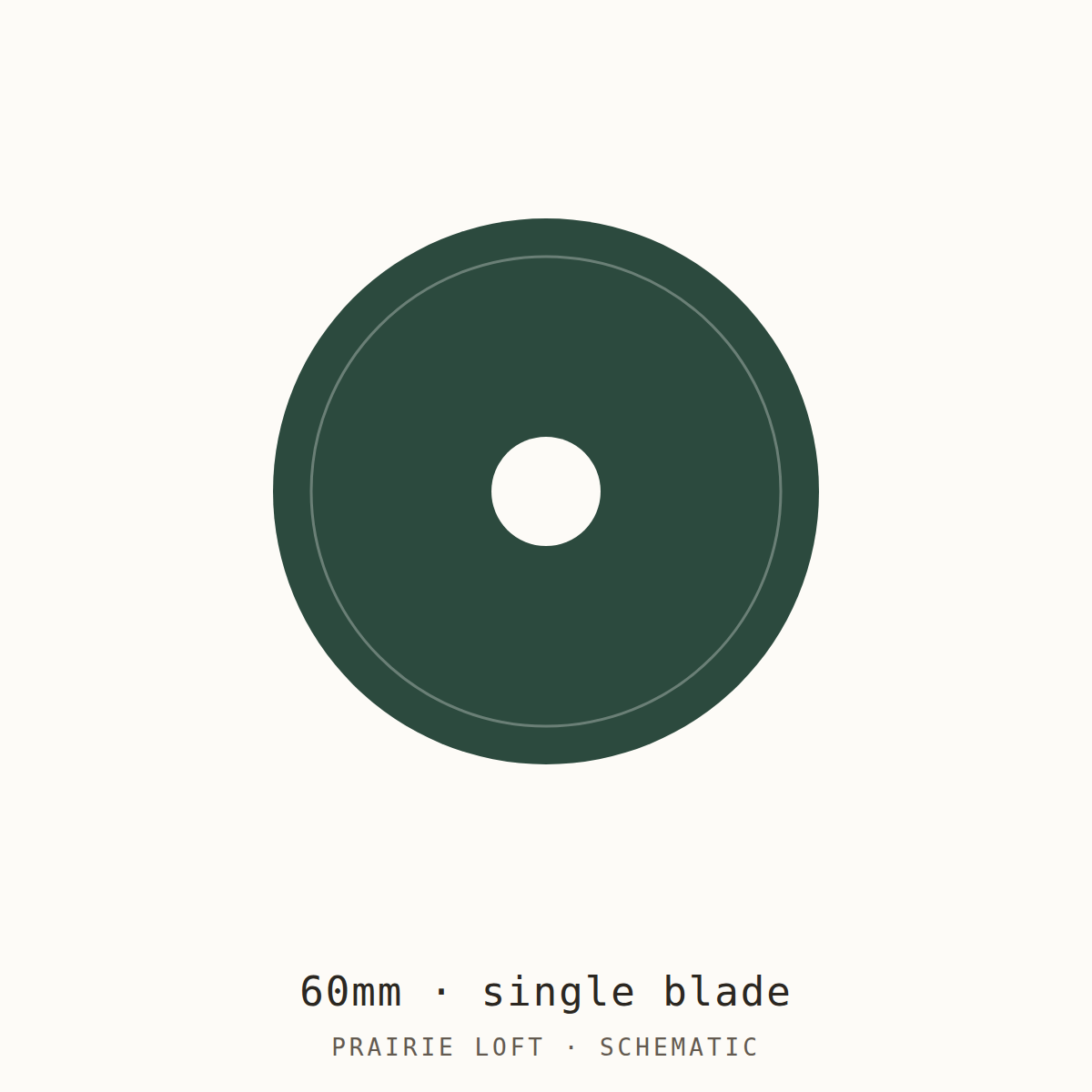 Schematic drawing of a single 60mm rotary blade, drawn to relative scale