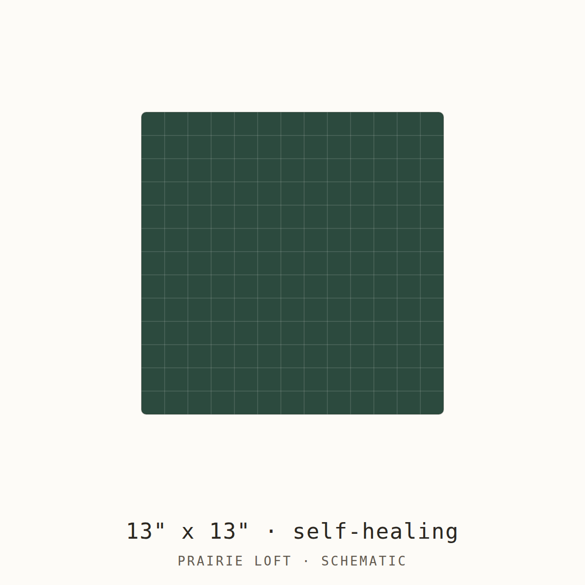 Schematic drawing of a 13 by 13 inch rotating cutting mat, drawn to scale with a one-inch grid