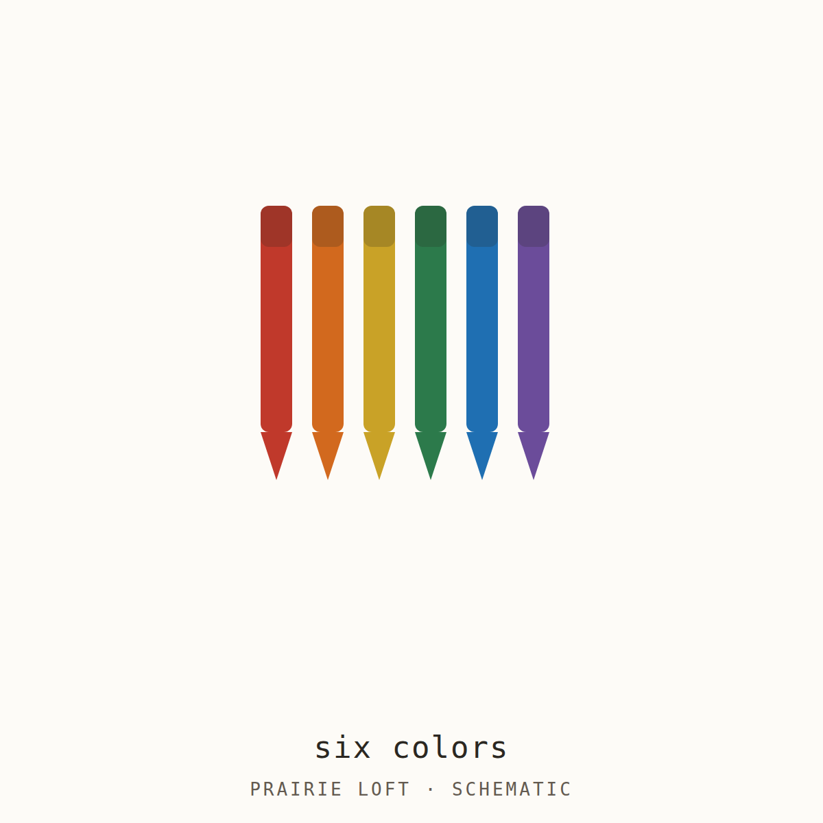 Schematic drawing of six fabric markers in six colors