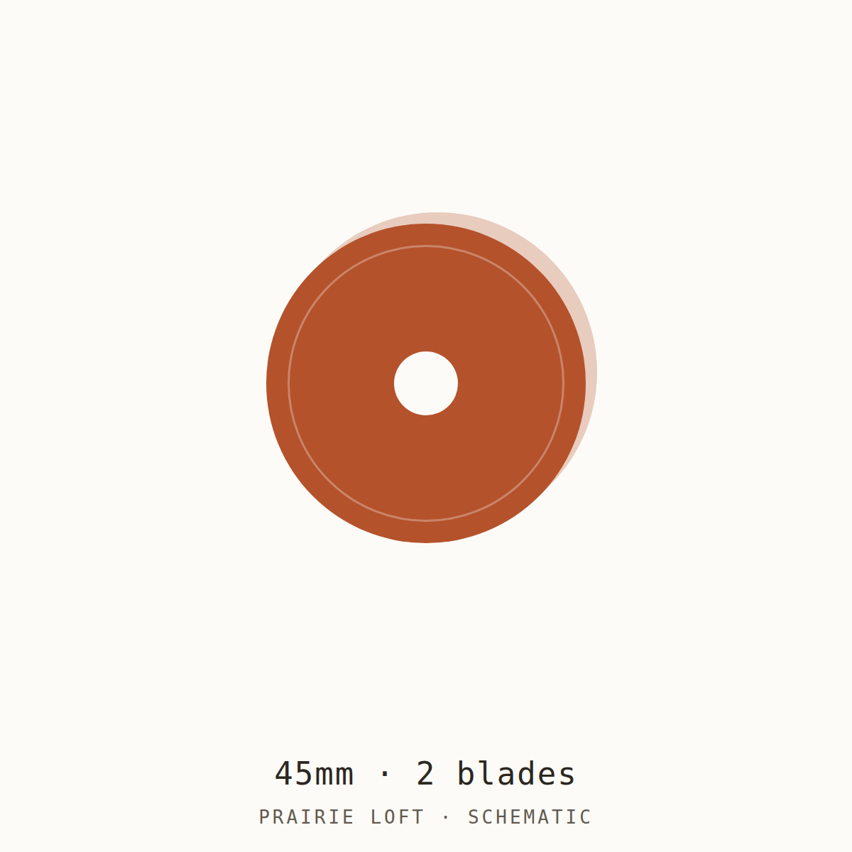 Schematic drawing of a 45mm rotary blade, two to a pack, drawn to relative scale